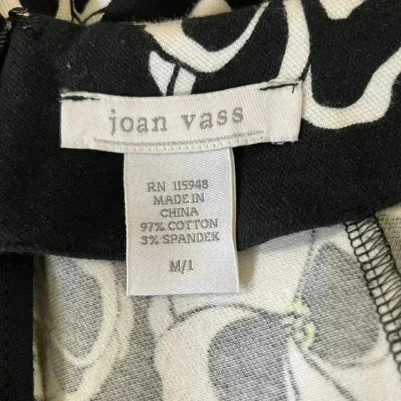 Joan Vass Black White Floral Top Size Medium Half Sleeves Crewneck Classic - Picture 7 of 7